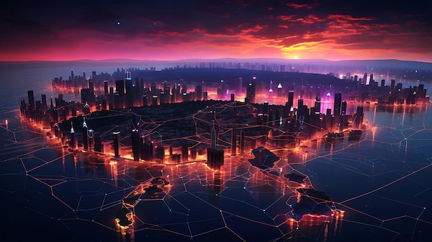 un'immagine che mostra la tecnologia e una mappa della città in cima Generative AI