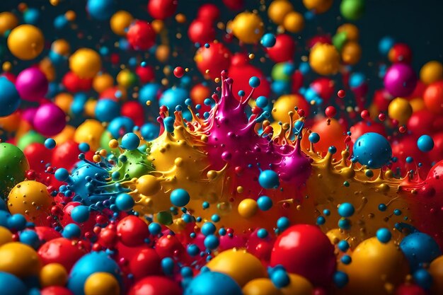 Un'immagine colorata di palline e palline con uno sfondo colorato.