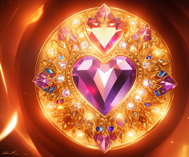 Un'immagine colorata di un cuore con un diamante al centro.