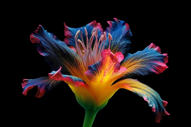 Un'immagine colorata di un fiore con uno sfondo nero