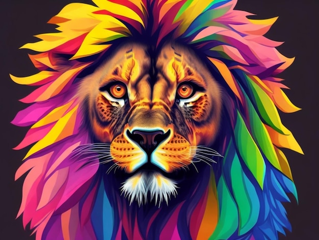 un'immagine colorata di un leone con un disegno arcobaleno