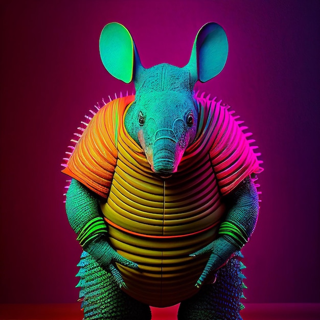 Un'immagine colorata di un topo con punte sulla schiena