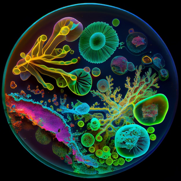 Un'immagine colorata di un virus in un cerchio