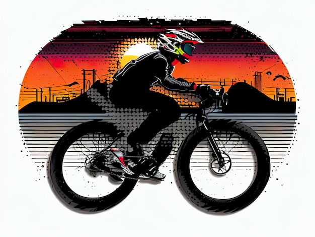 Un'immagine colorata di una bicicletta con un ciclista sul retro