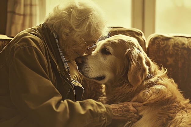 Un'immagine commovente che raffigura un animale terapeutico che fornisce compagnia e supporto emotivo a qualcuno che affronta le sfide della depressione