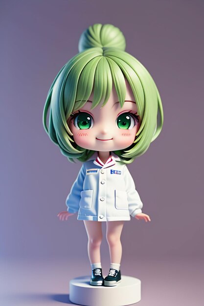 Un'immagine da cartone animato di un medico che indossa un camice bianco con bellissimi occhi grandi modellazione 3D in stile anime