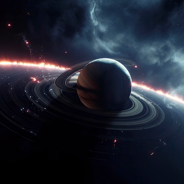 Un'immagine del pianeta Saturno con gli anelli che lo circondano.