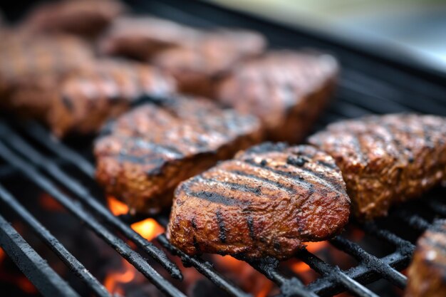 Un'immagine del primo piano degli hamburger vegani alla griglia