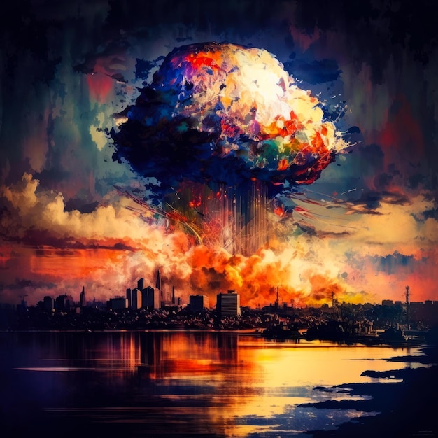 Un'immagine dell'esplosione nucleare sulla città IA generativa