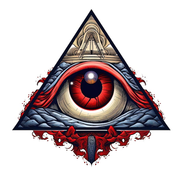 un'immagine dell'occhio di Dio nella parte superiore di un triangolo in stile grigio chiaro e rosso