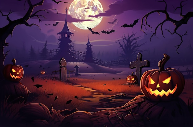 Un'immagine della decorazione della scena di Halloween per banner e festa di Halloween