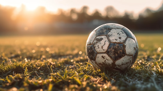 Un'immagine dettagliata di un pallone da calcio indossato su un campo