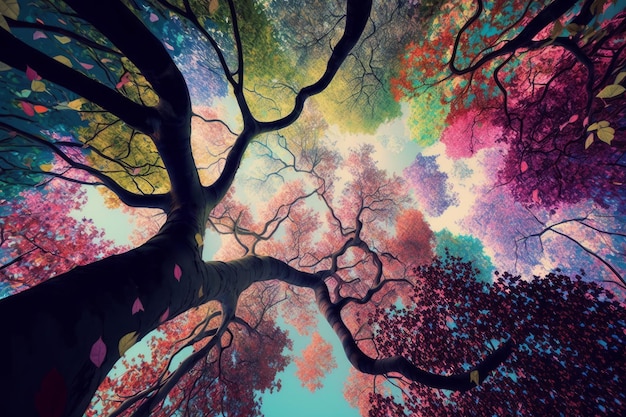 Un'immagine di albero con foglie colorate IA generativa