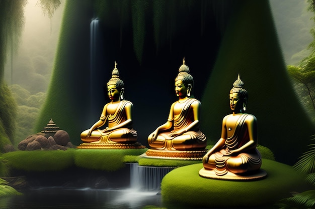 Un'immagine di Buddha seduto su uno sfondo verde