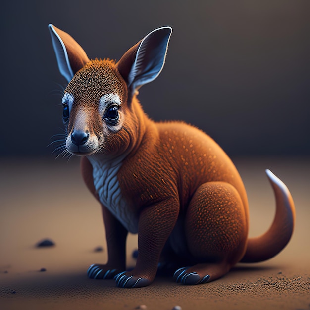 Un'immagine di cartone animato di un canguro con uno sfondo scuro.