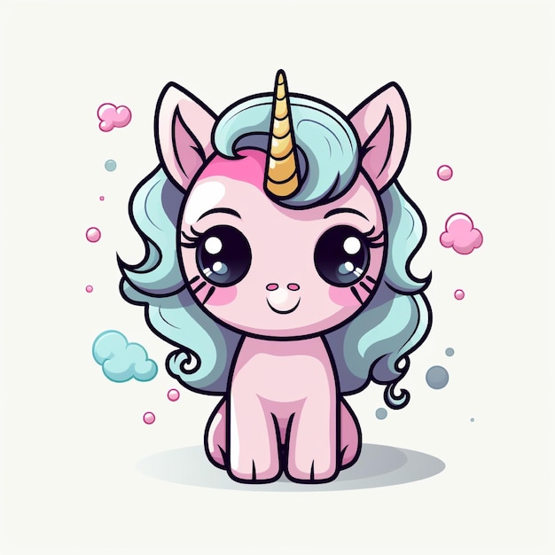 un'immagine di cartone animato di un unicorno con cuori e un unicorno rosa