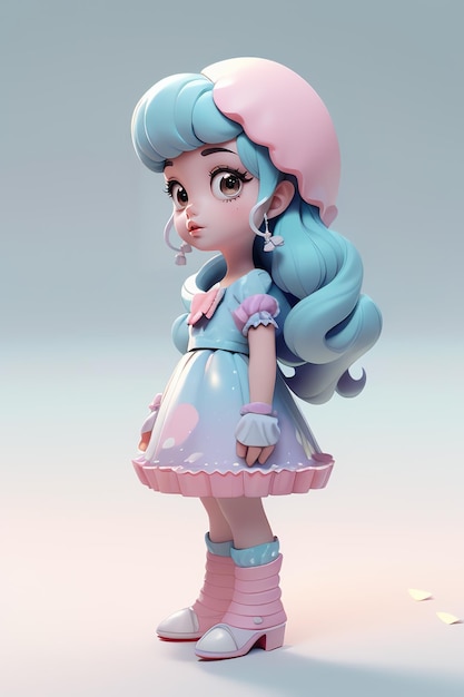 un'immagine di cartone animato di una ragazza con i capelli blu e un cappello rosa.