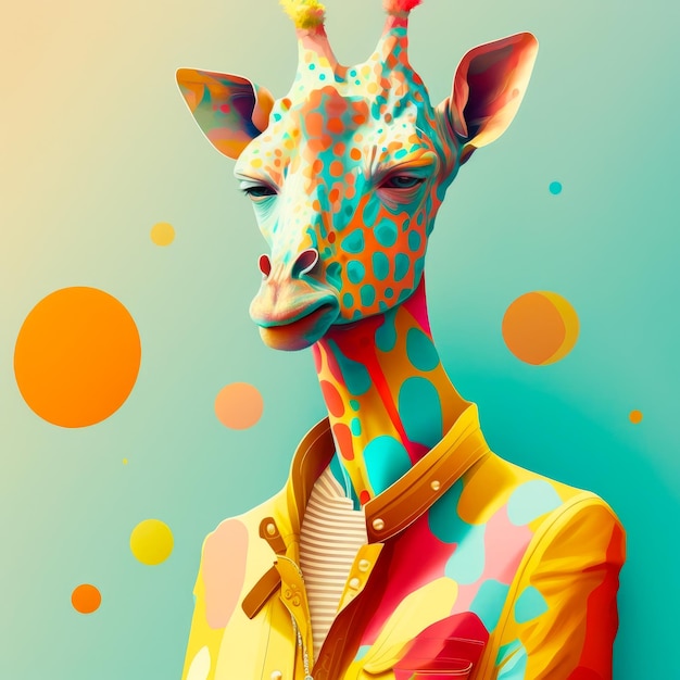 Un'immagine di giraffa con pois colorati IA generativa