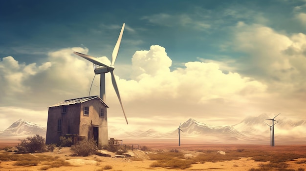Un'immagine di mulini a vento nel deserto
