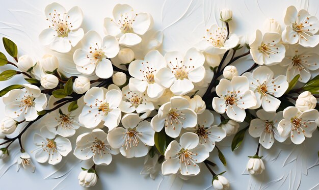 Un'immagine di piccoli fiori bianchi su sfondo bianco