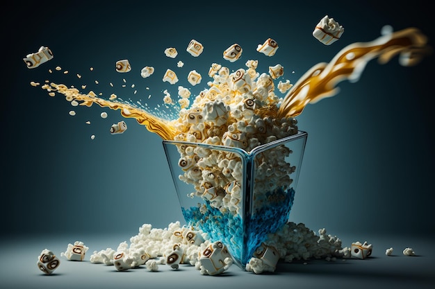 Un'immagine di popcorn versati nel bicchiere IA generativa