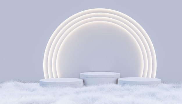 Un'immagine di rendering 3d della visualizzazione del prodotto su pelliccia bianca