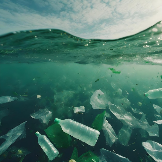 un'immagine di spazzatura che galleggia nell'oceano