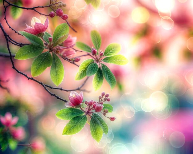 un'immagine di un albero con fiori rosa e la parola primavera