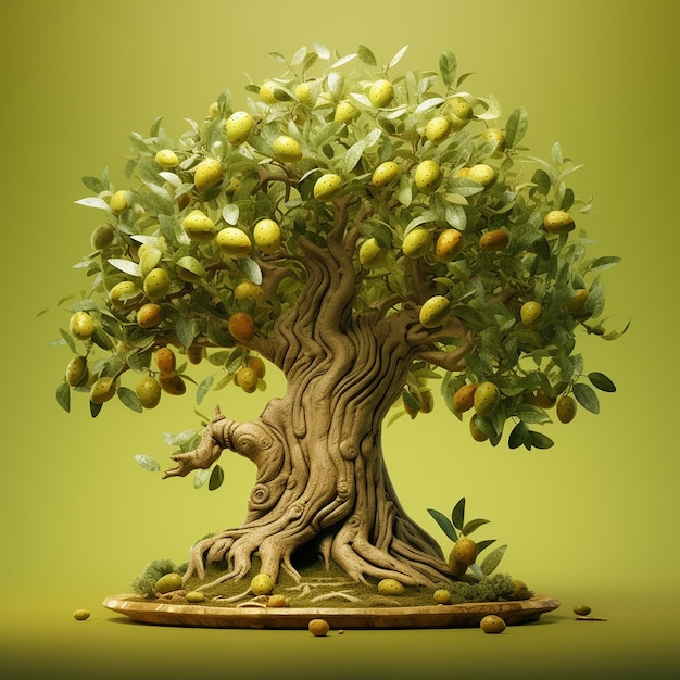 Un'immagine di un albero con un frutto e un disegno di un albero di limone.