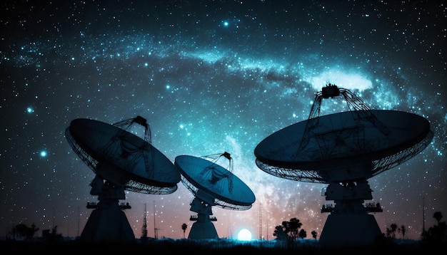 Un'immagine di un'antenna radio con la Via Lattea sullo sfondo