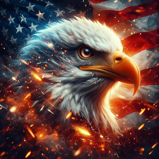 Un'immagine di un'aquila e una bandiera americana come simbolo del Giorno dell'Indipendenza americana