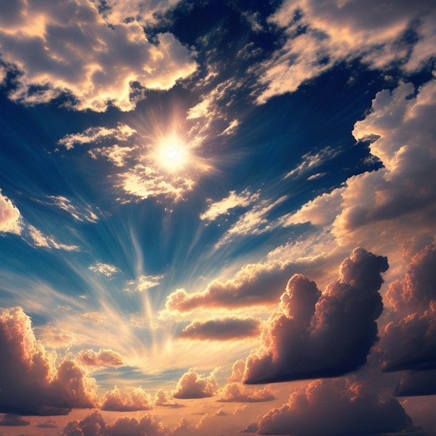 Un'immagine di un cielo con nuvole e il sole che splende attraverso di esso