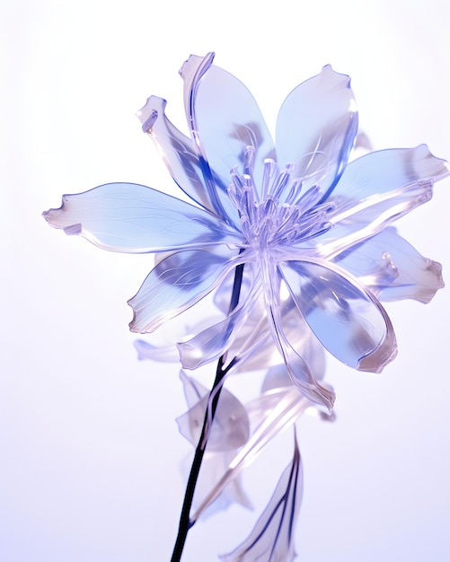 un'immagine di un fiore blu davanti a uno sfondo bianco nello stile del viola chiaro e del sil chiaro