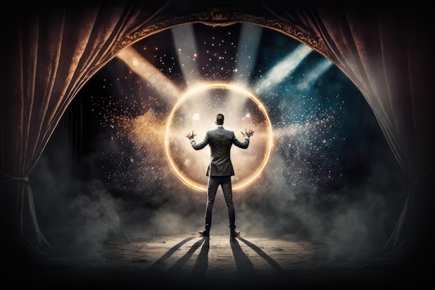 Un'immagine di un illusionista che esegue magie nel circo che simboleggia la purezza, l'innocenza e la magia del circo