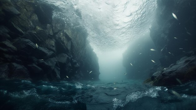 Un'immagine di un mare con un pesce che nuota sotto di esso