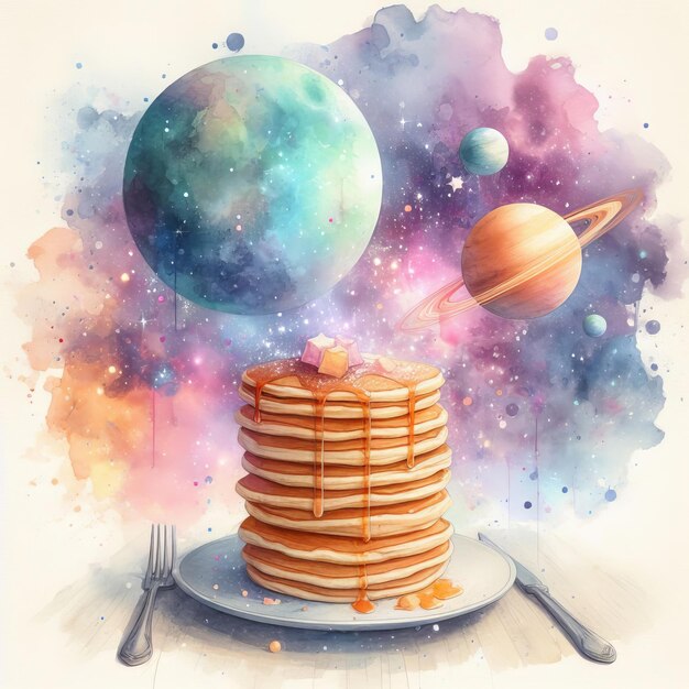 un'immagine di un pancake con un pianeta sullo sfondo