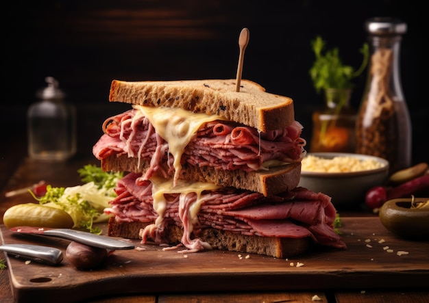 Un'immagine di un panino Reuben con una varietà di opzioni di pane