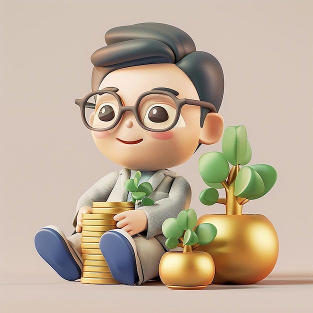 un'immagine di un personaggio di cartone animato con occhiali e un vaso con una pianta in esso