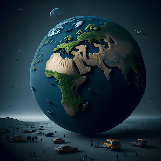 Un'immagine di un pianeta con sopra una mappa dell'Europa Immagini simboliche della sovrappopolazione mondiale