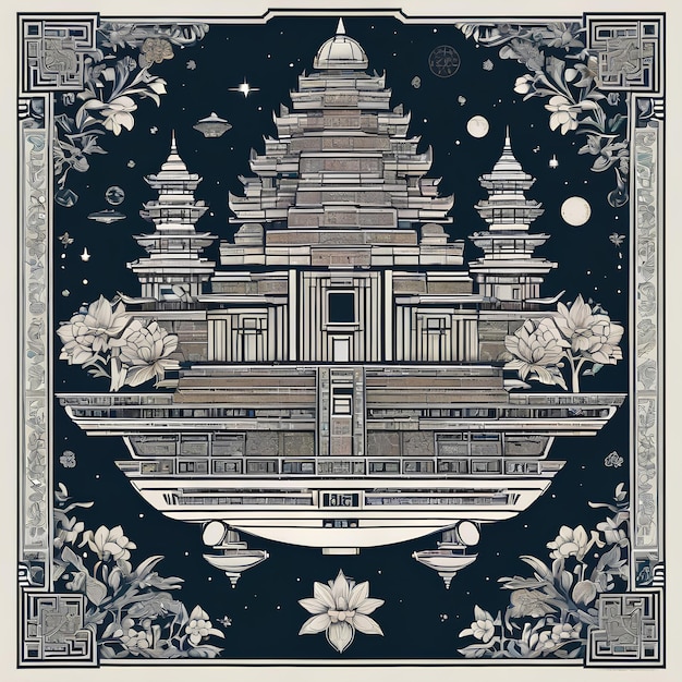 un'immagine di un tempio con un grande Buddha su di esso