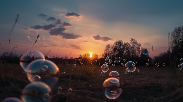 Un'immagine di un tramonto con delle bollicine