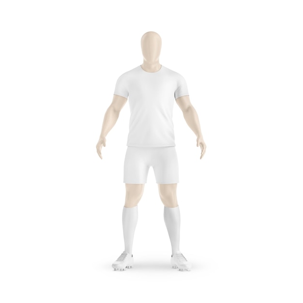 un'immagine di un'uniforme da calcio con la vista anteriore del manichino isolata su uno sfondo bianco