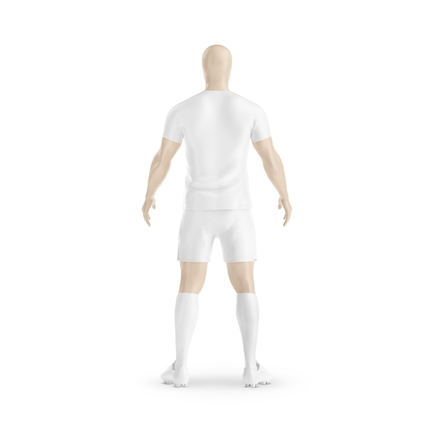 un'immagine di un'uniforme da calcio con la vista posteriore del manichino isolata su uno sfondo bianco
