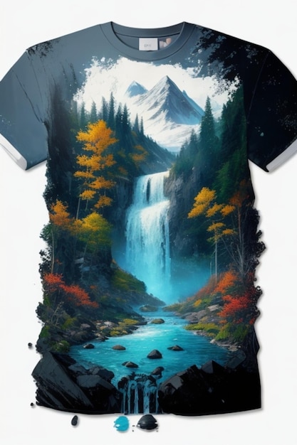 Un'immagine di una cascata con una cascata sullo sfondo.