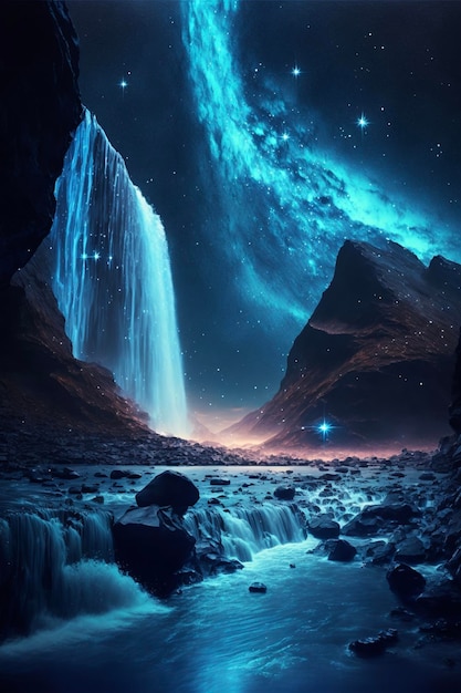 Un'immagine di una cascata nel cuore della notte generativa ai