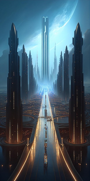 Un'immagine di una città futuristica di notte ai generativa