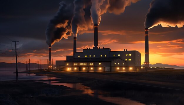 Un'immagine di una fabbrica da cui esce del fumo.
