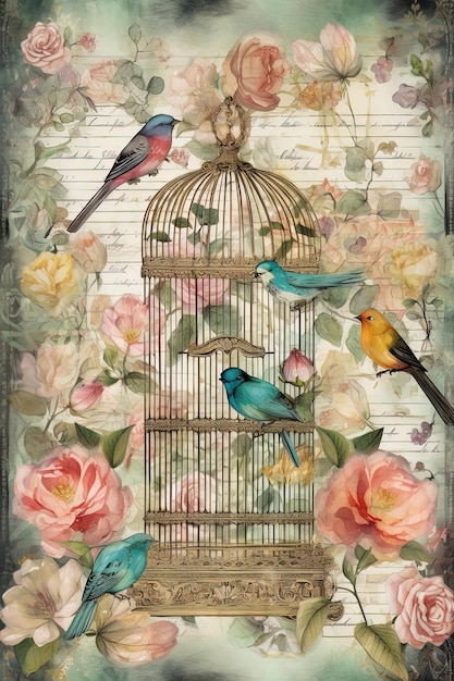 un'immagine di una gabbia per uccelli con un uccello dentro