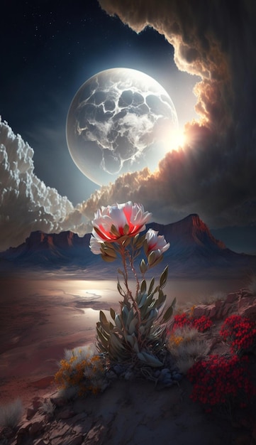 Un'immagine di una luna e un fiore