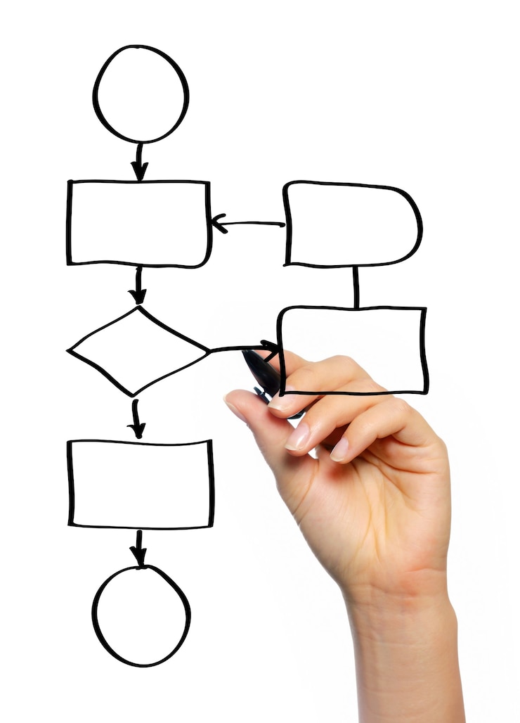 Foto un'immagine di una mano femminile che disegna un diagramma su sfondo bianco